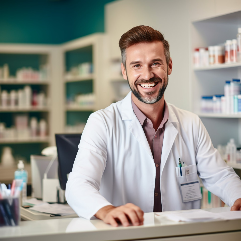 Friendly smiling handsome man grooming and personal care esthetician at work on blured background