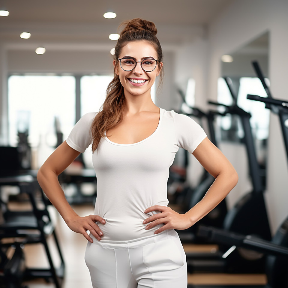 Friendly smiling beautiful woman beauty and personal care trainer at work on blured background