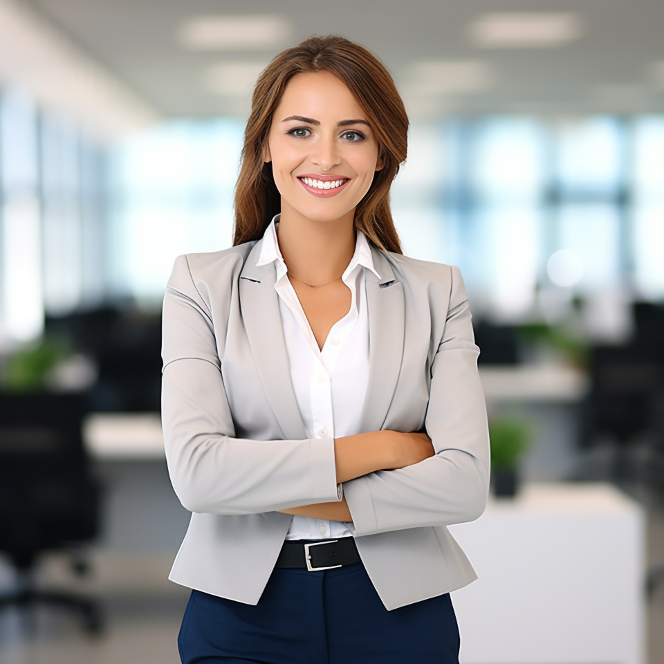 Friendly smiling beautiful beauty and personal care hr manager at work