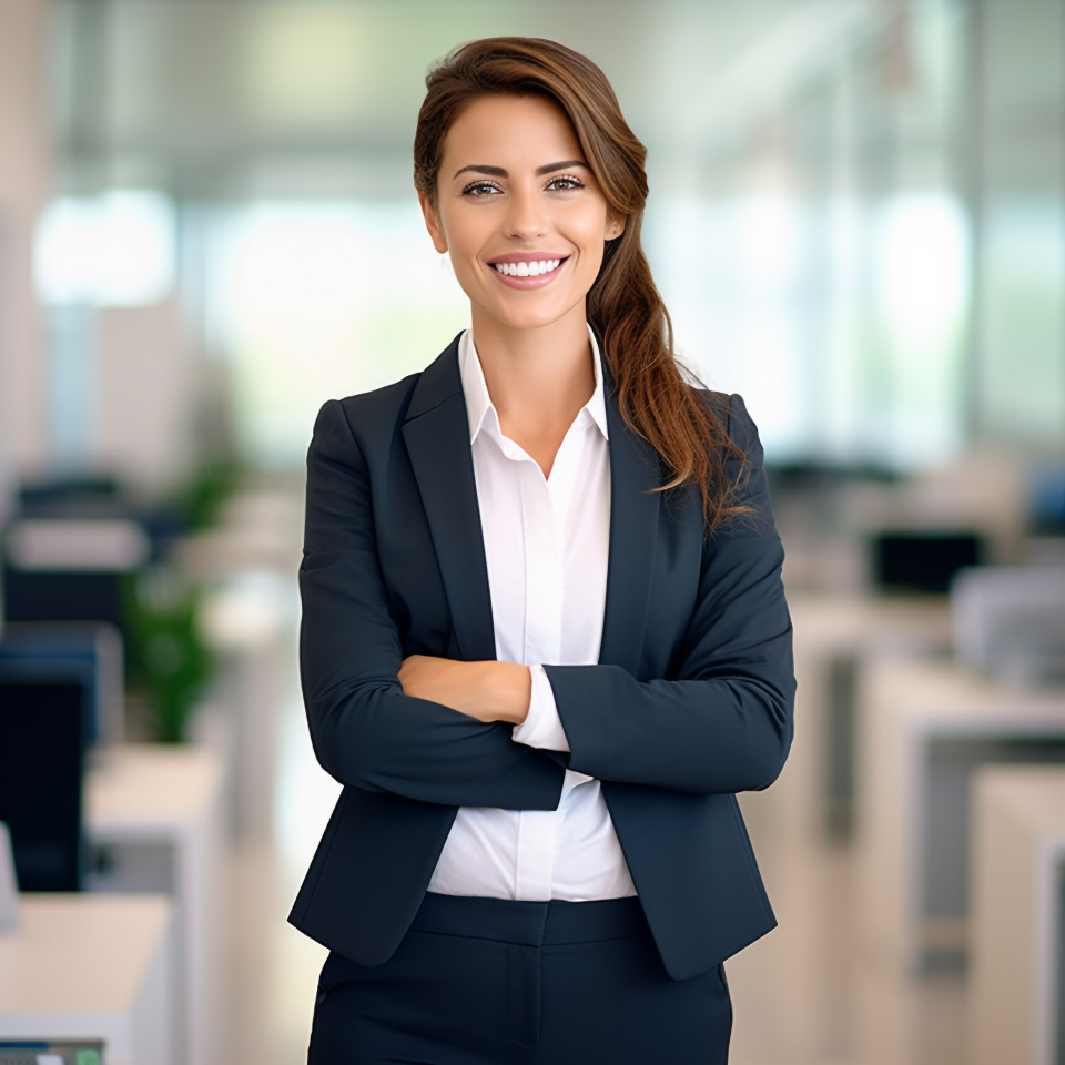 Friendly smiling beautiful beauty and personal care hr manager at work