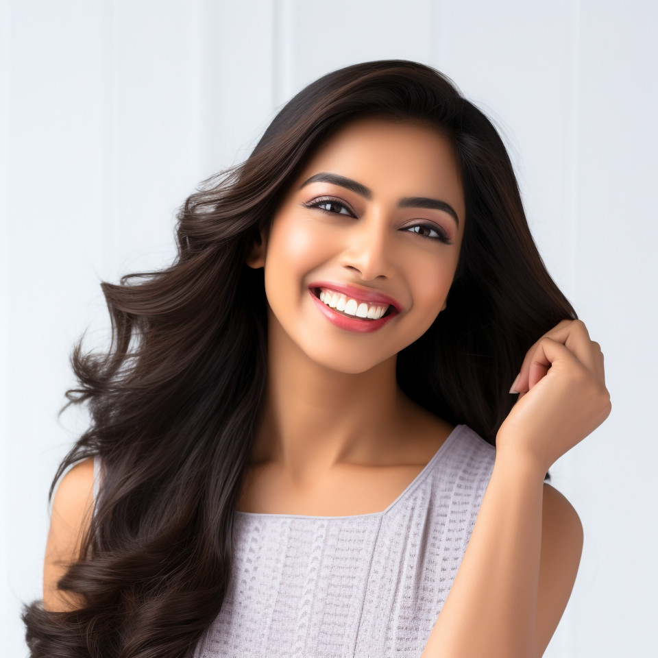 Smiling indian cosmetologist works on white background