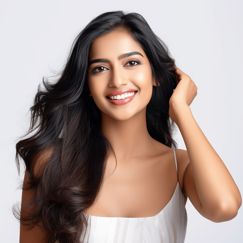 Smiling indian cosmetologist works on white background