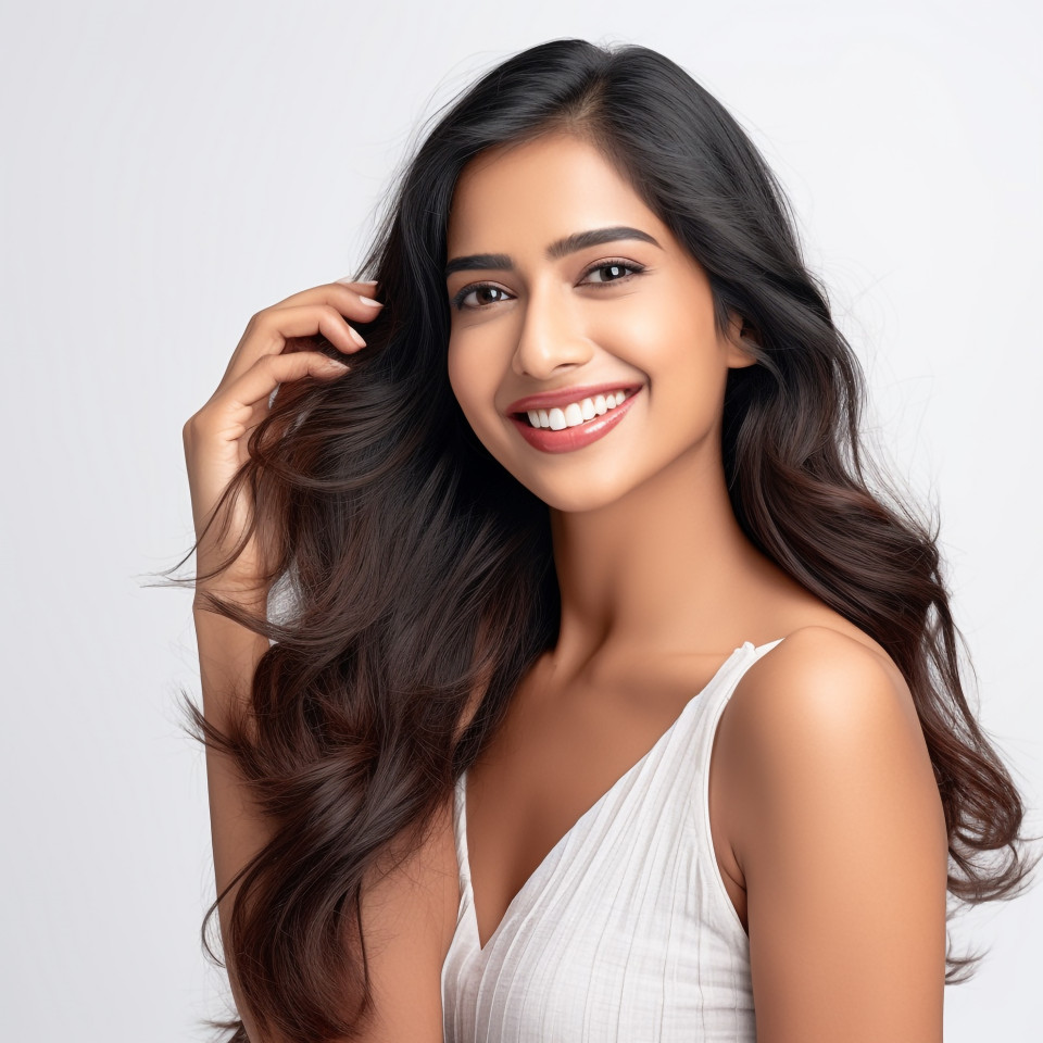 Smiling indian cosmetologist works on white background