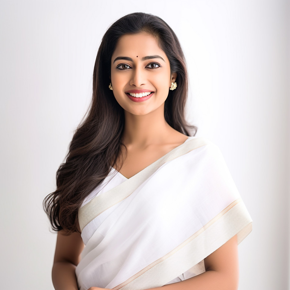 Indian spa manager offering beauty treatments on white background