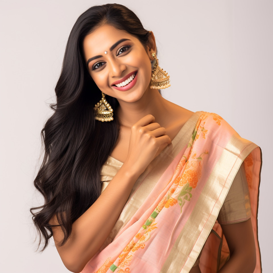 Friendly smiling beautiful indian woman beauty and personal care makeup artist at work on white background