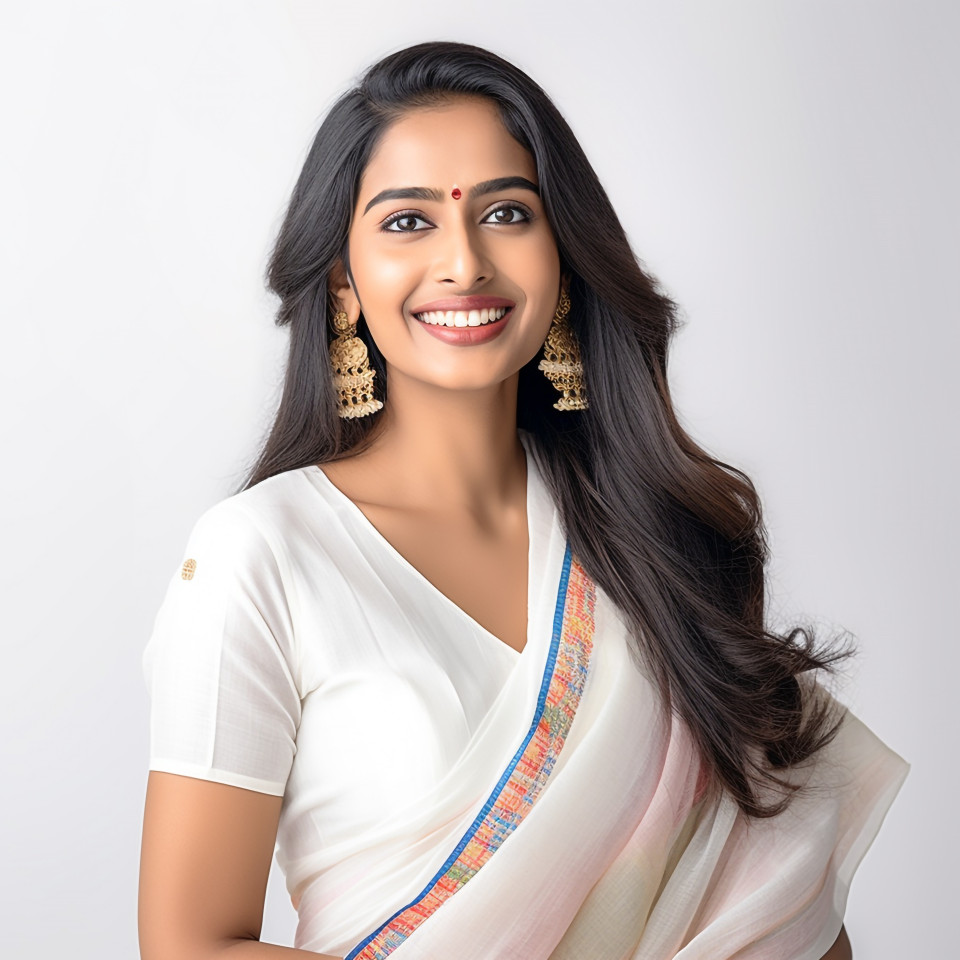 Friendly smiling beautiful indian woman beauty and personal care human resources manager at work on white background