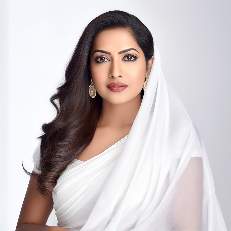 Confident beautiful indian woman beauty and personal care cosmetologist at work on white background