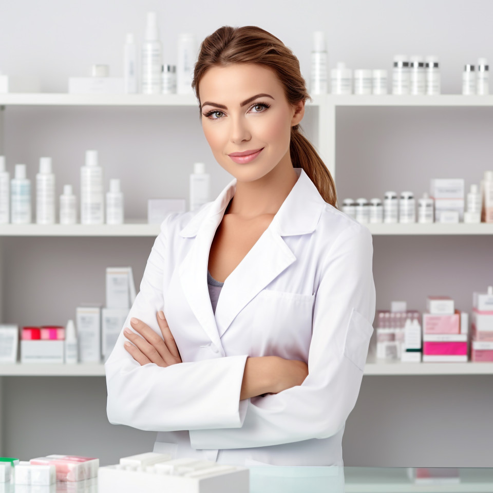 Confident beautiful woman beauty and personal care spa manager at work on white background