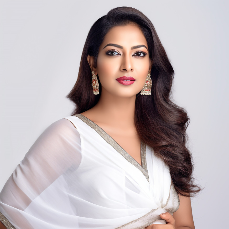 Confident beautiful indian woman beauty and personal care cosmetologist at work on white background