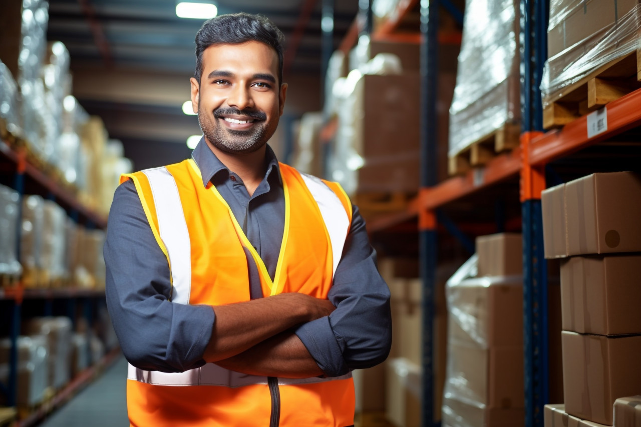 Indian glazier working confidently on blurred background