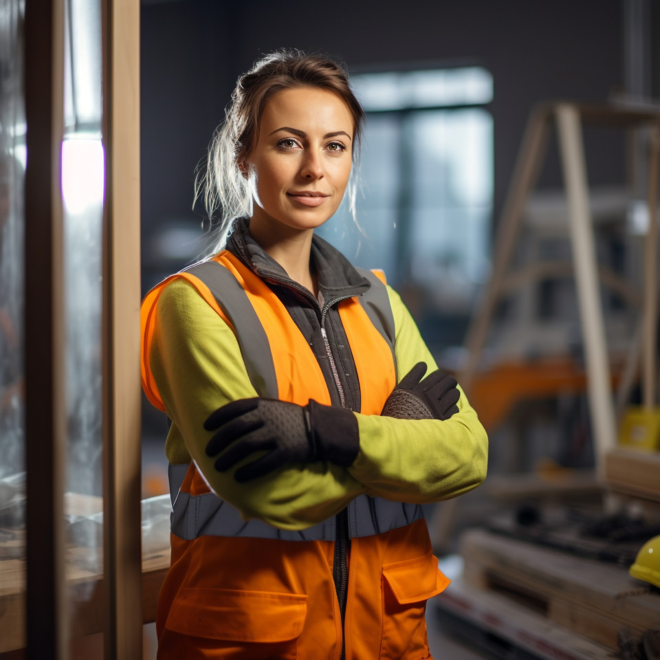 Woman glazier working on blurred background