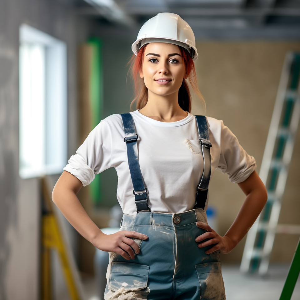 Drywall contractor woman working confidently