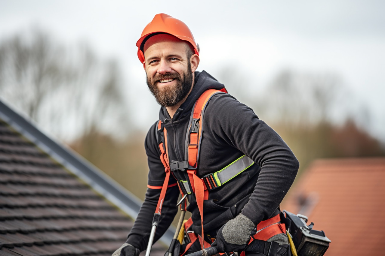 Roofer working on roof with confidence