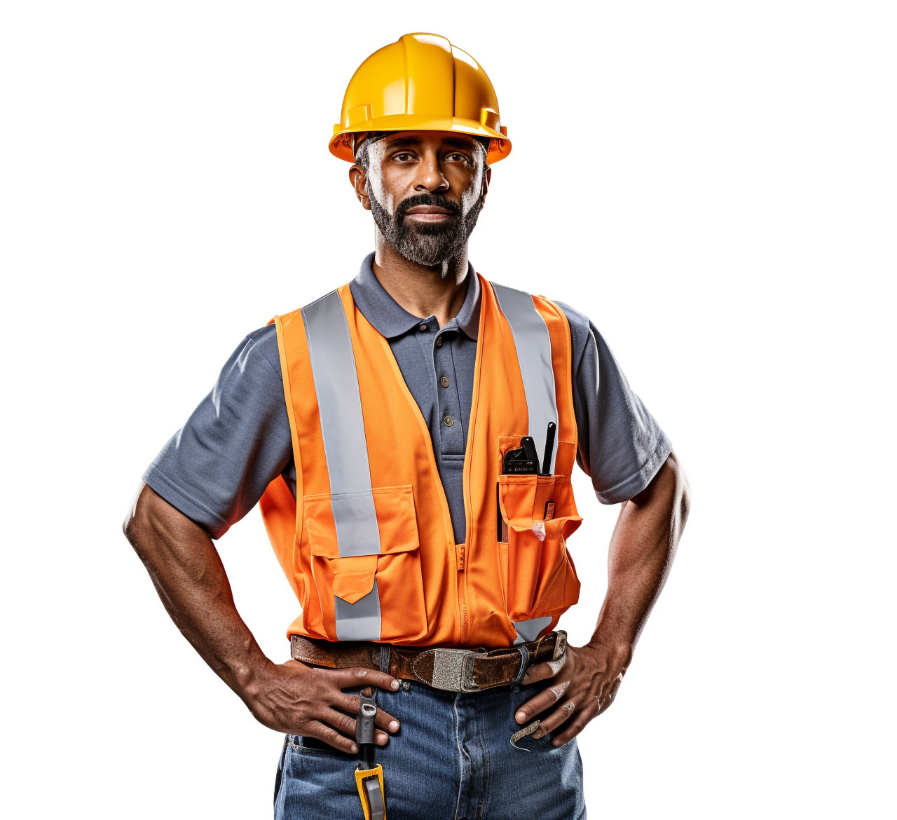 Construction worker on white background