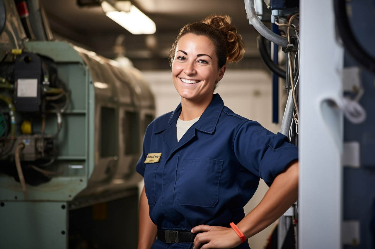 Female hvac technician hard at work