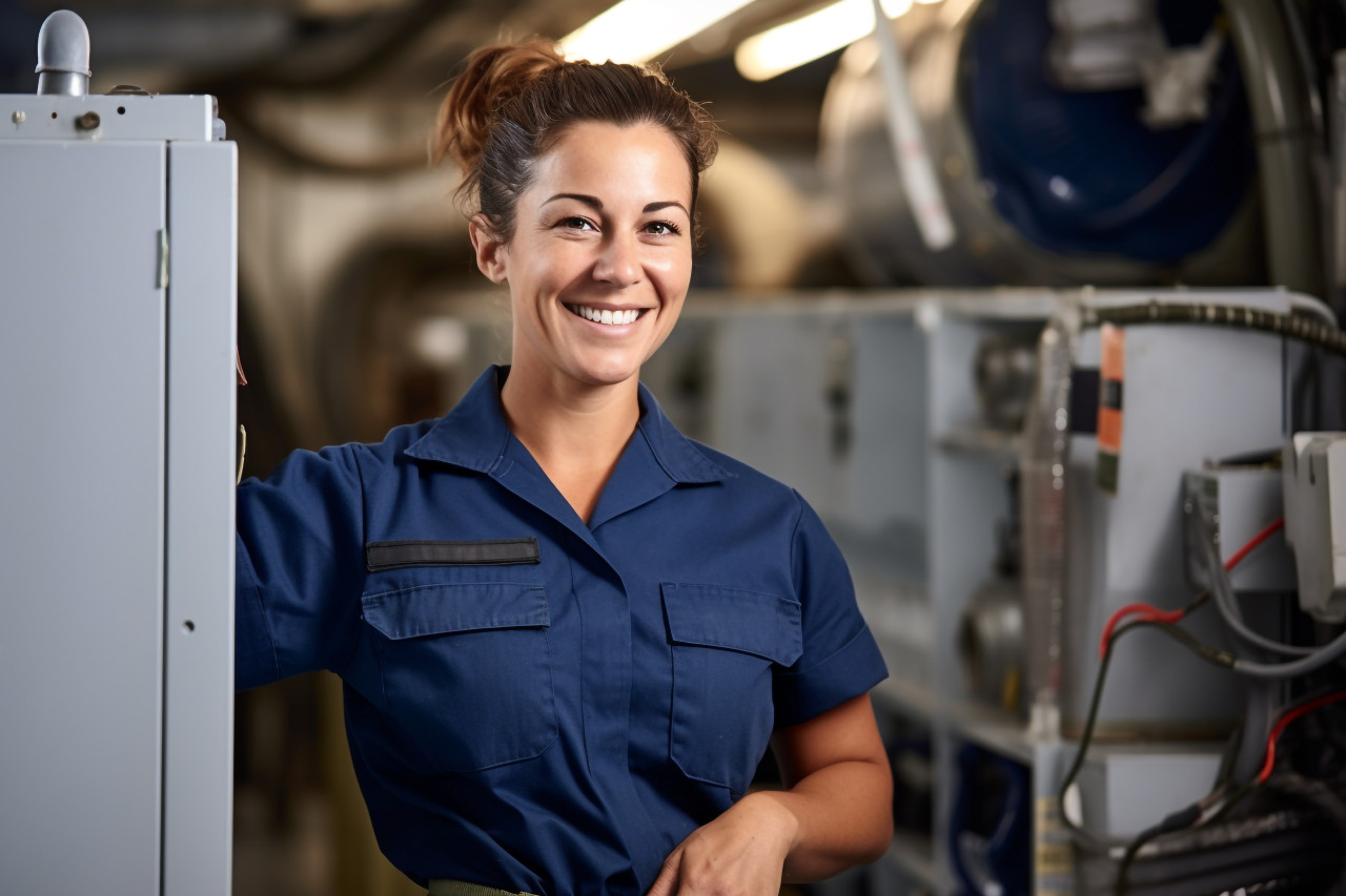 Female hvac technician hard at work
