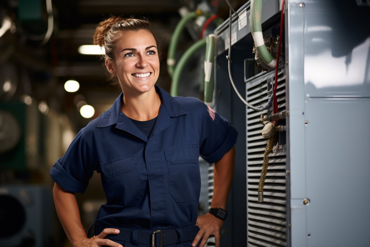 Female hvac technician hard at work