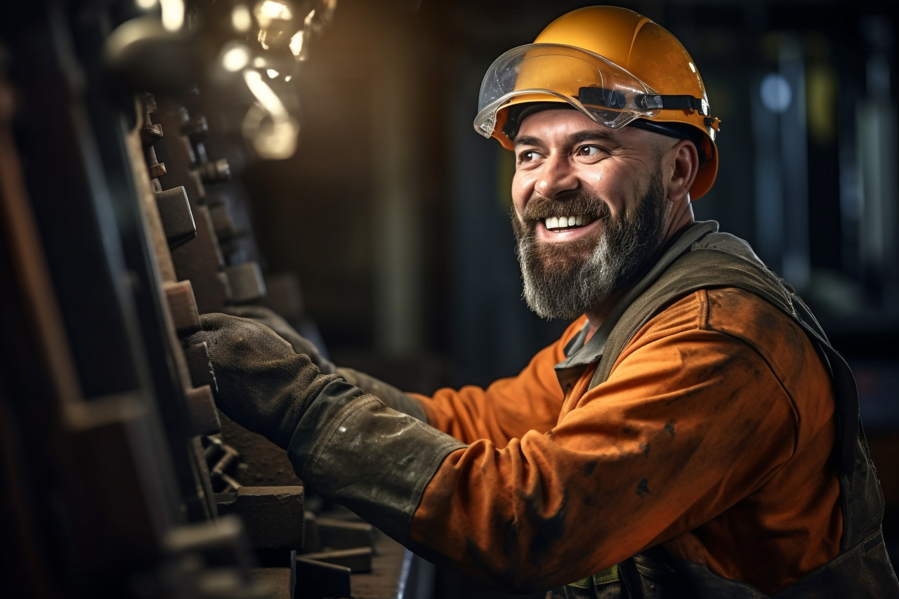 Ironworker working on blurred background
