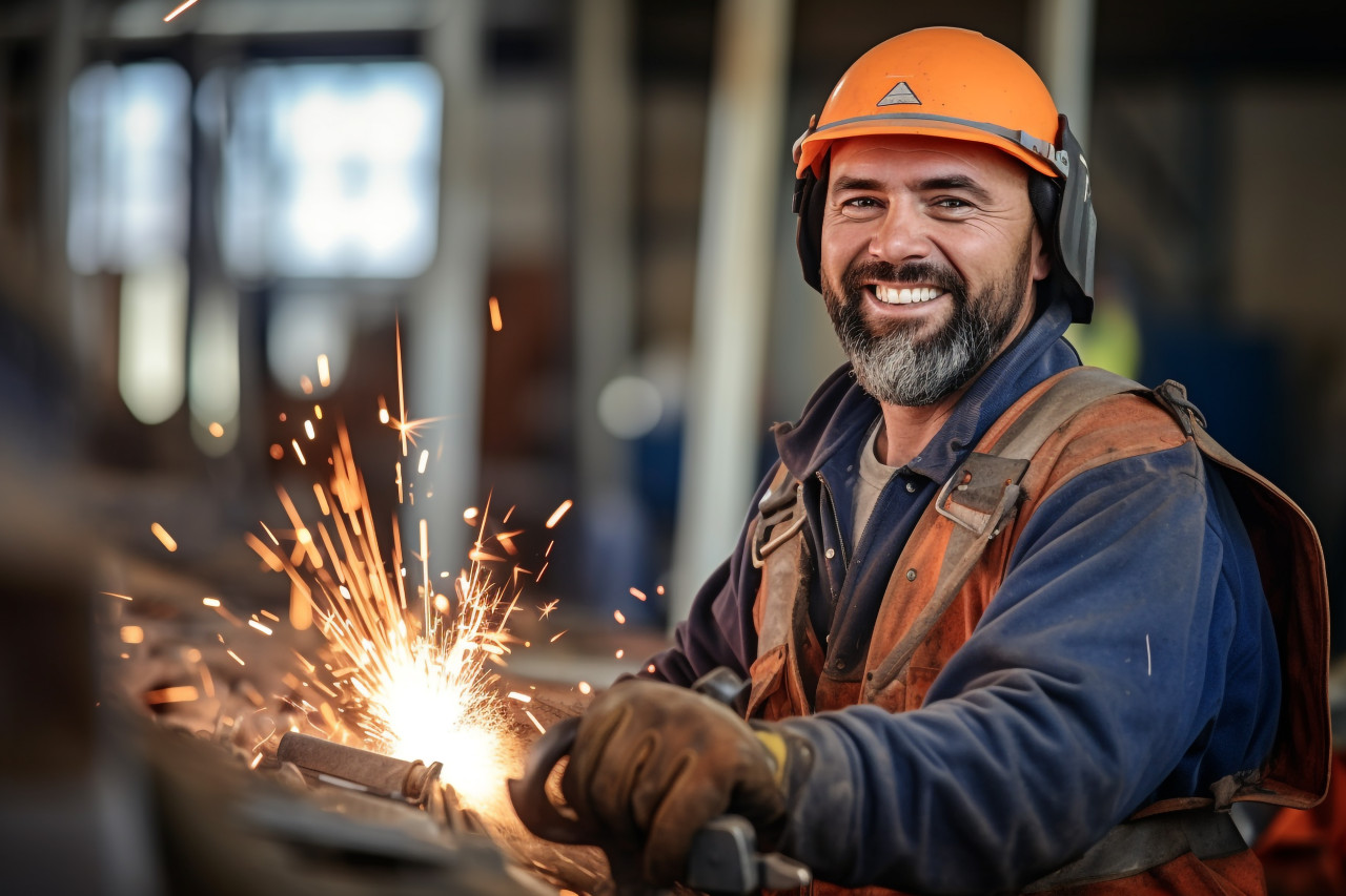 Ironworker working on blurred background