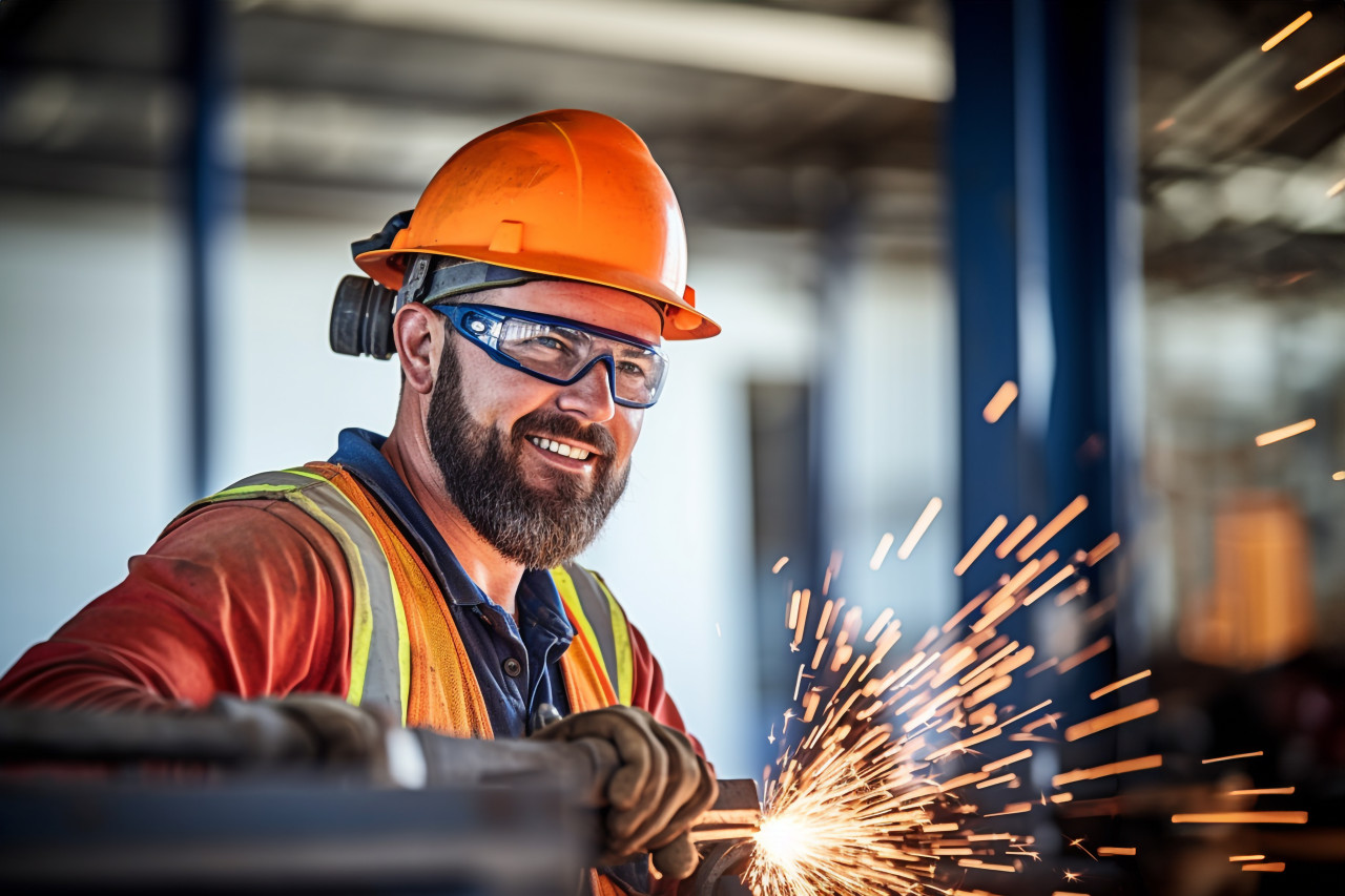 Ironworker working on blurred background