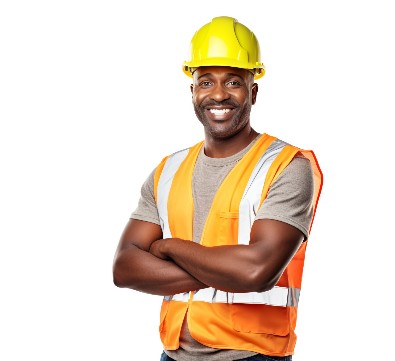 Indian drywall contractor with friendly smile isolated on white background