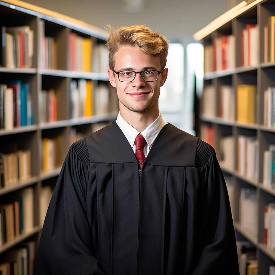 Hardworking graduate student working on blurred background