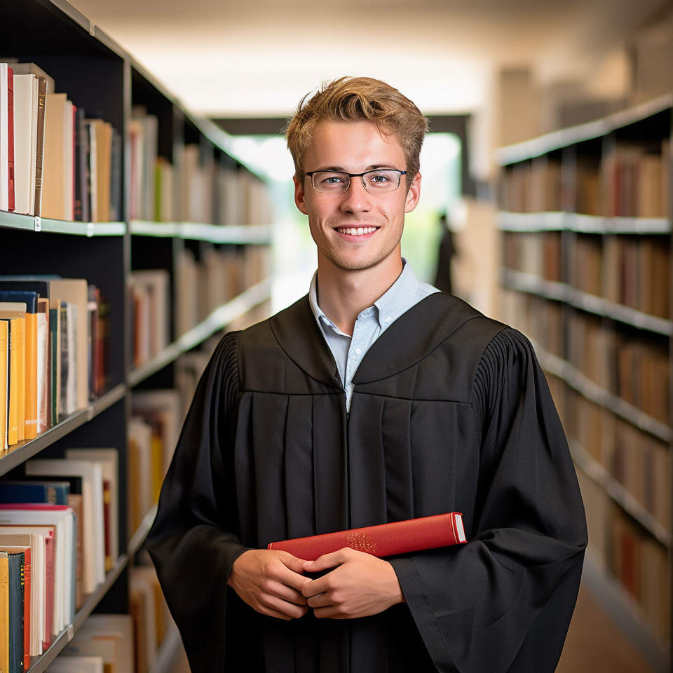 Hardworking graduate student working on blurred background