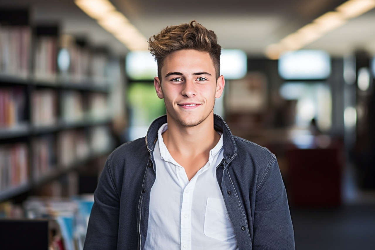 College student working hard with a blurred background