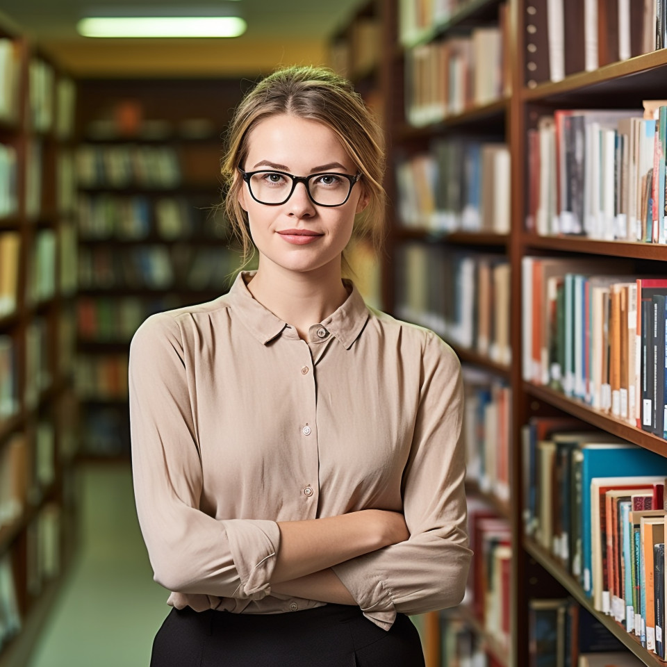 Librarian working on blurred background