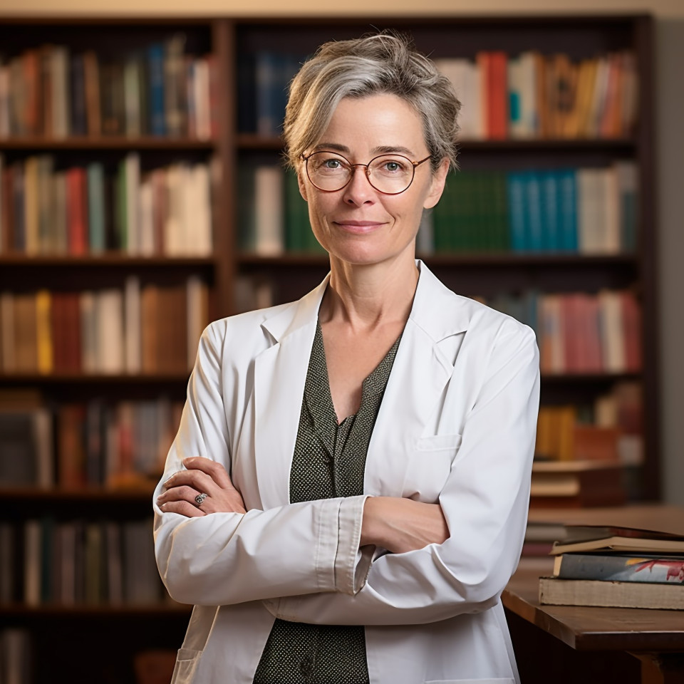 Female professor working on blurred background