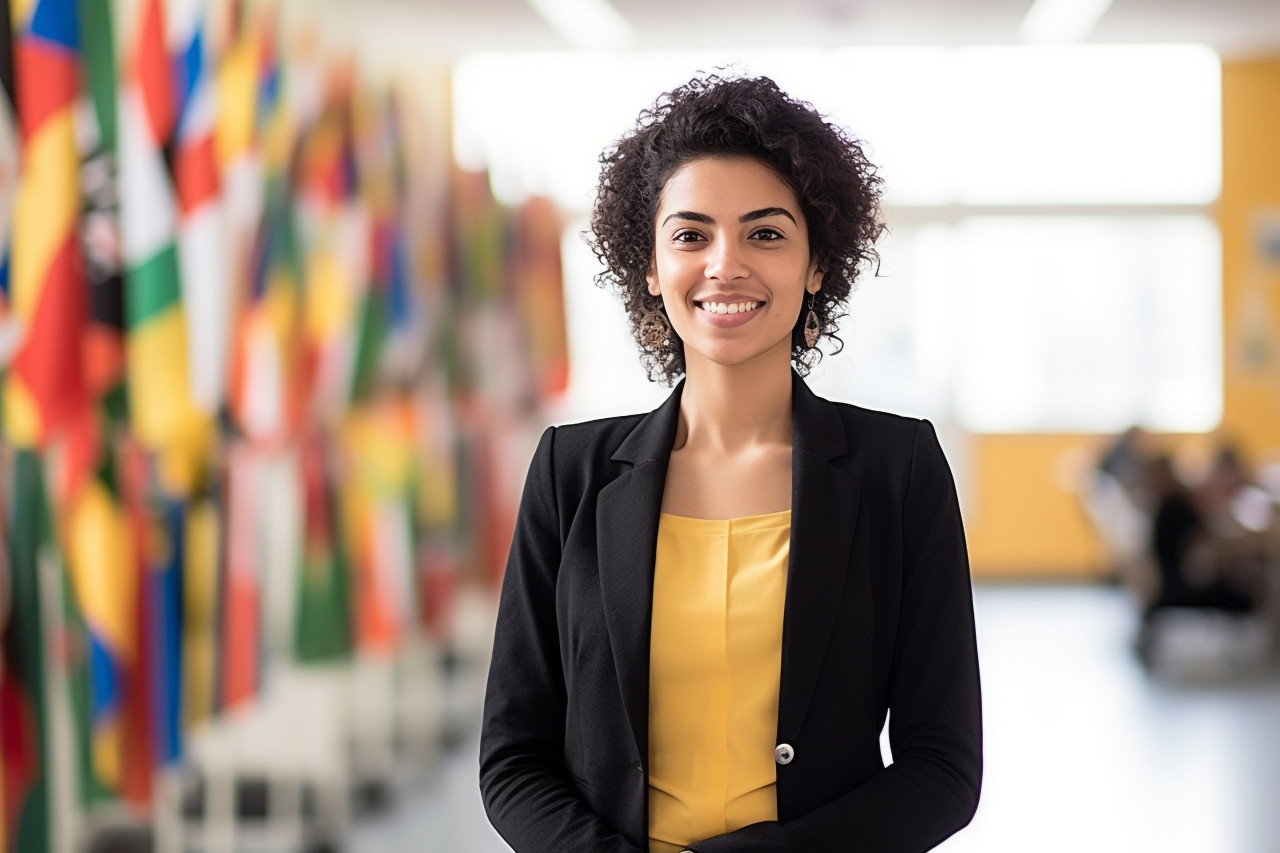 International student working hard blurred background