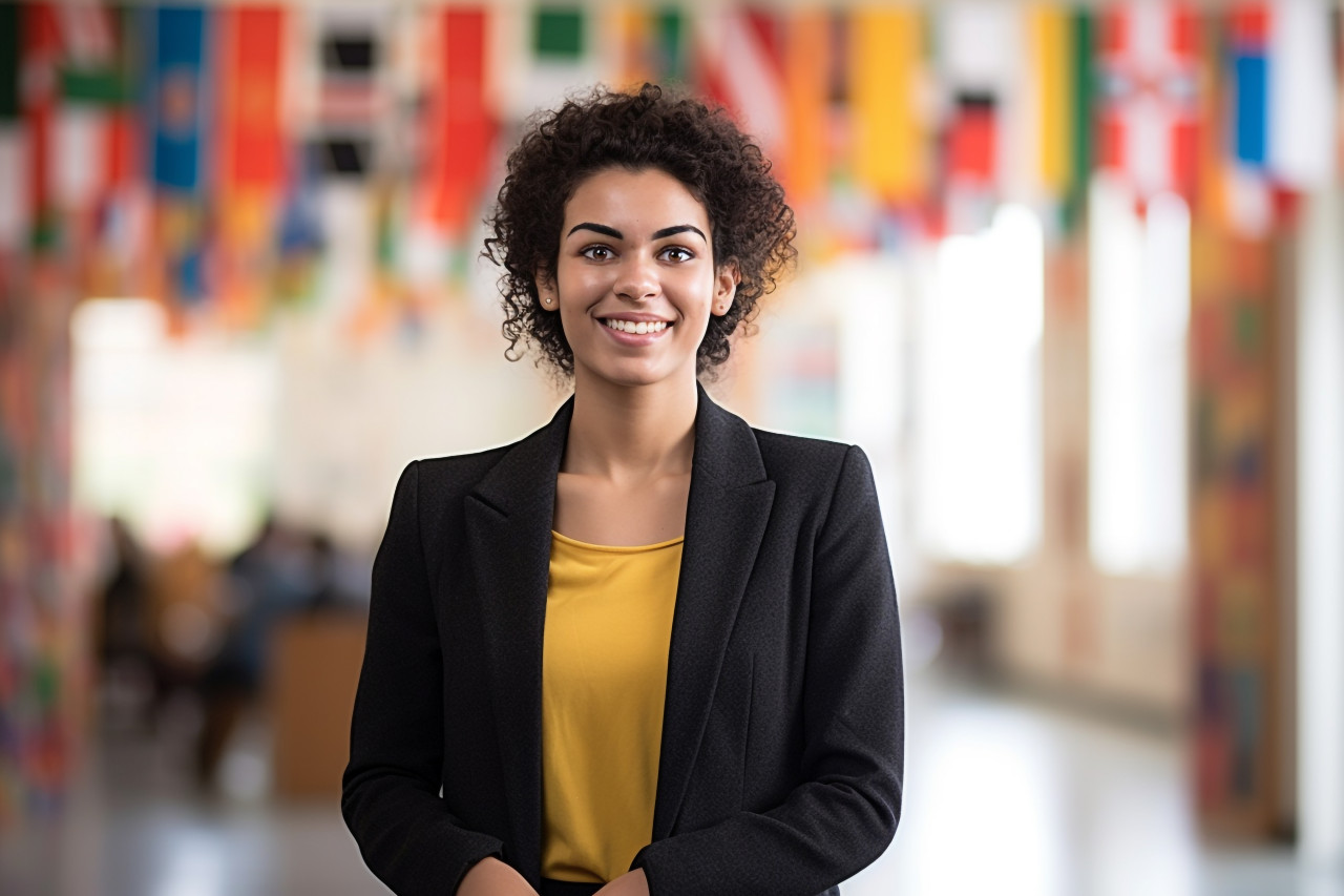 International student working hard blurred background