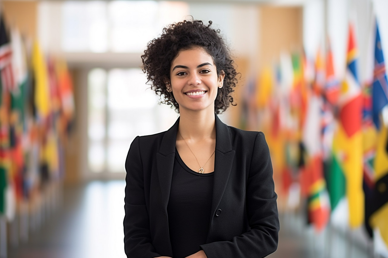 International student working hard blurred background