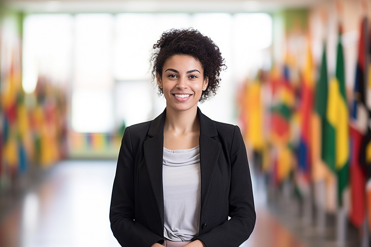 International student working hard blurred background
