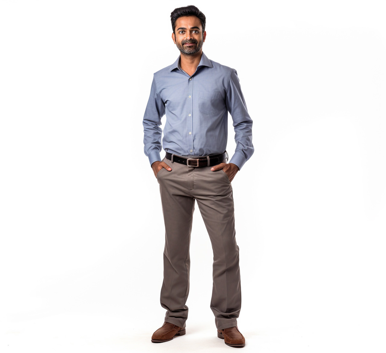 Indian male elementary school teacher on white background