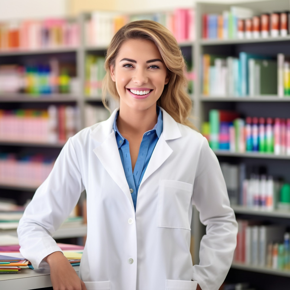 Smiling female science teacher in classroom
