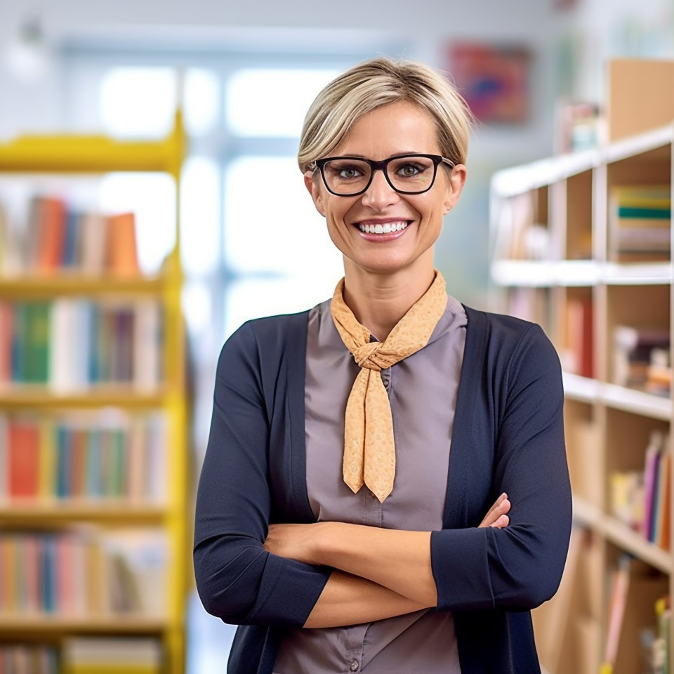 Kindergarten teacher smiling at work