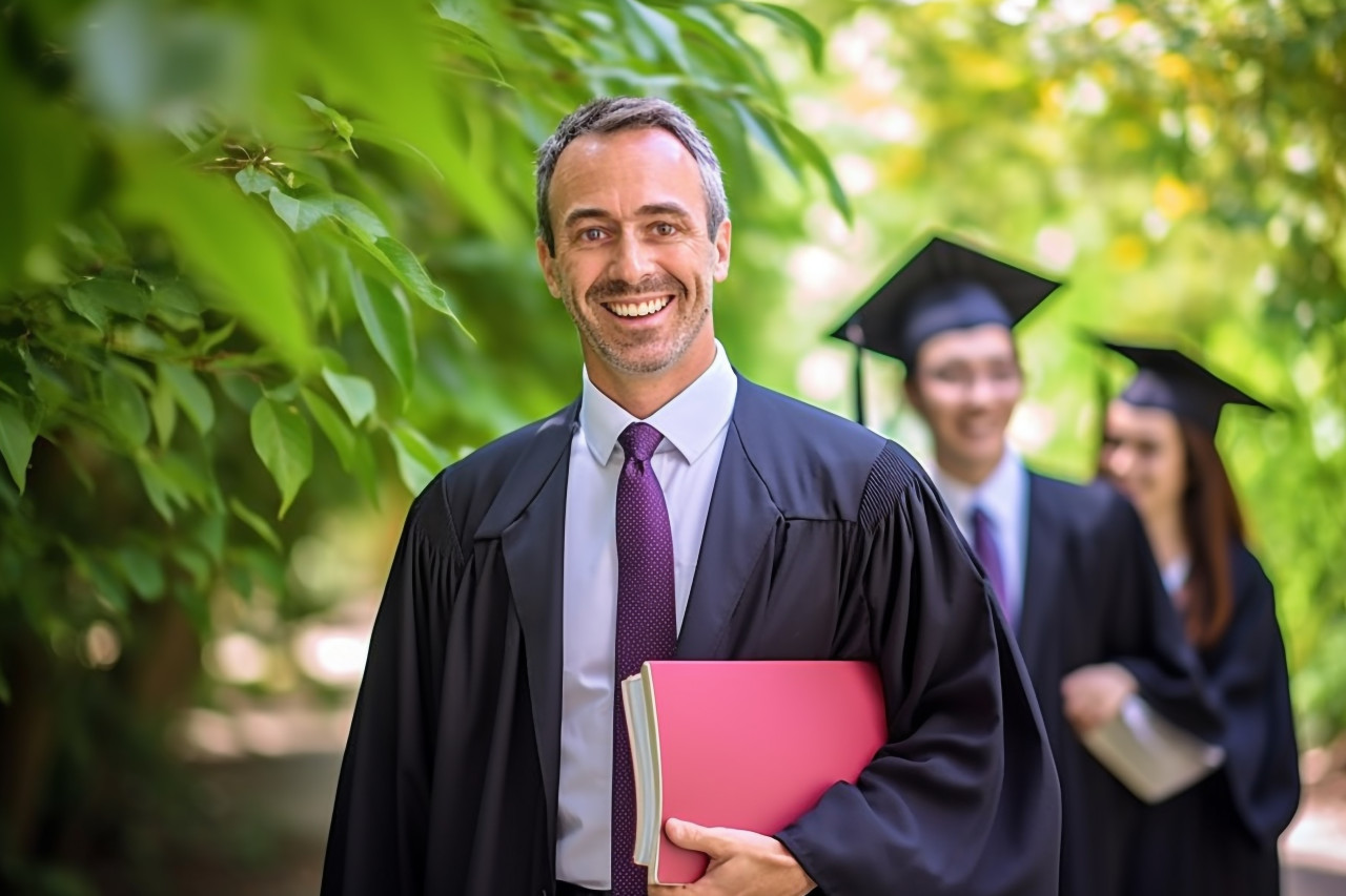 Smiling male teacher at work