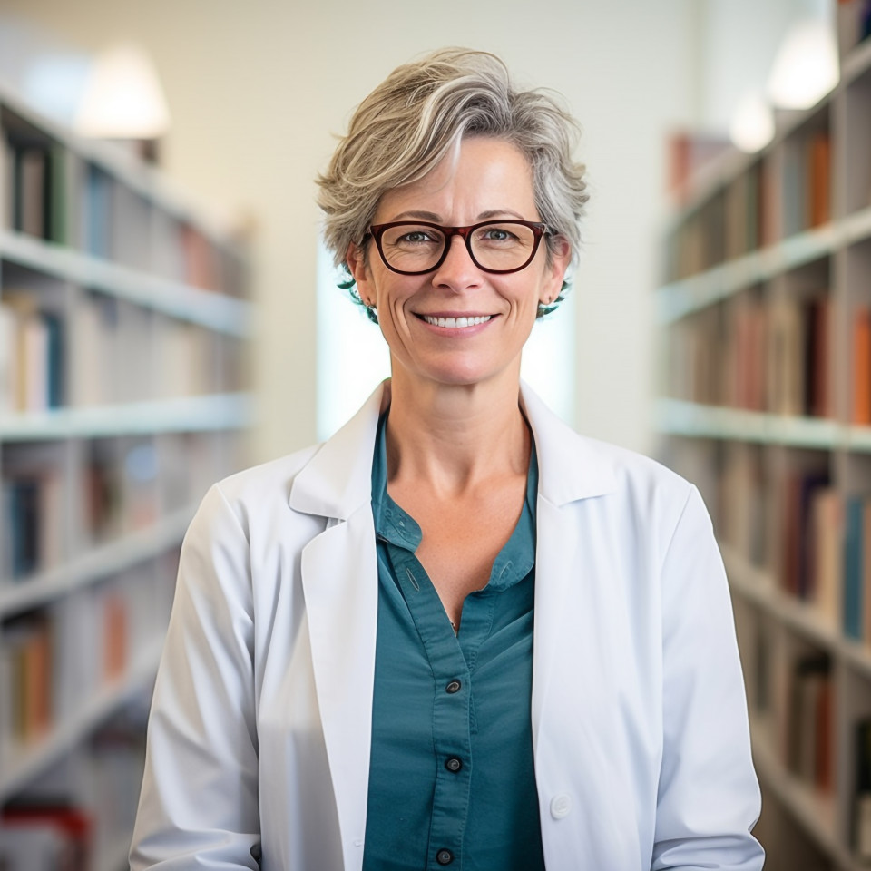 Female professor working on blurred background