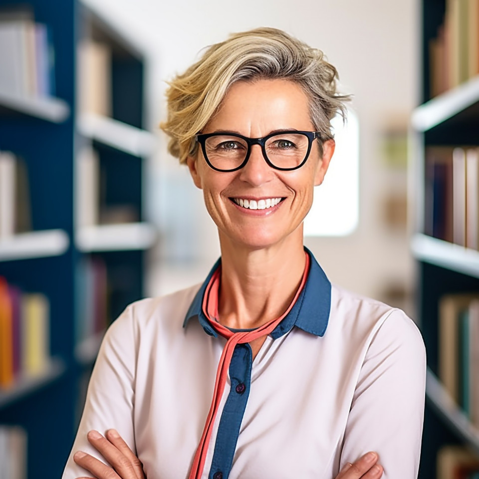 Female professor working on blurred background