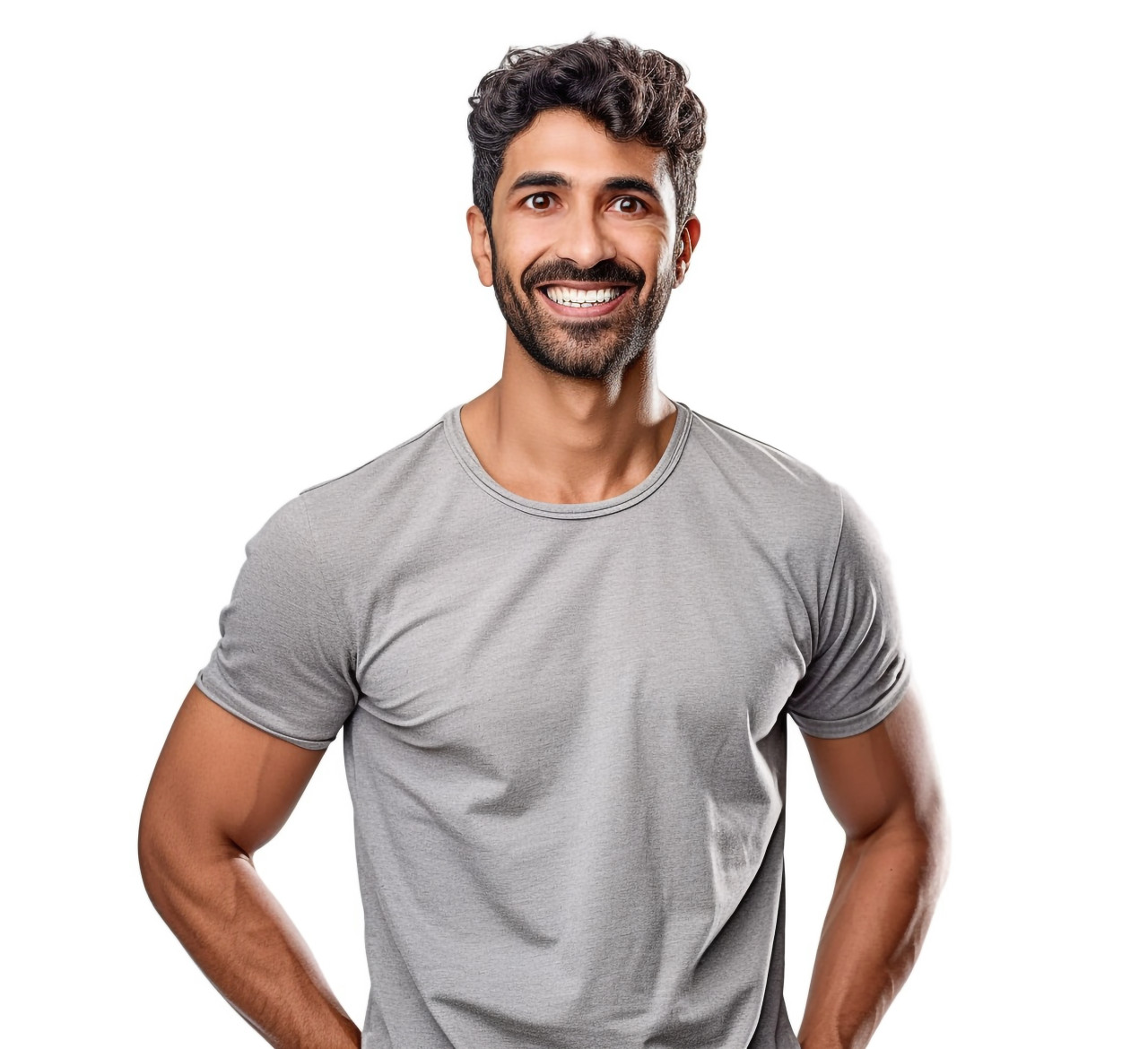 Indian male pe teacher smiling on white background
