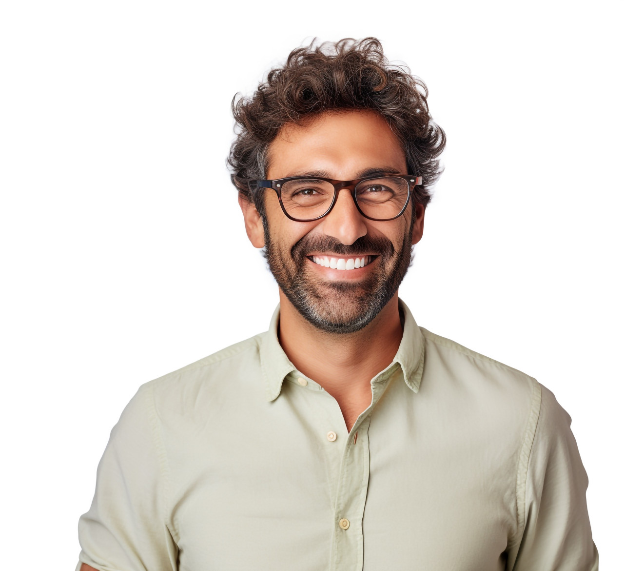 Cheerful male kindergarten teacher smiling on white background
