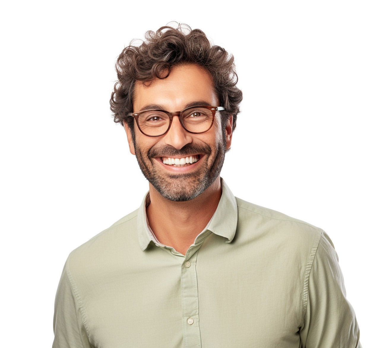 Cheerful male kindergarten teacher smiling on white background