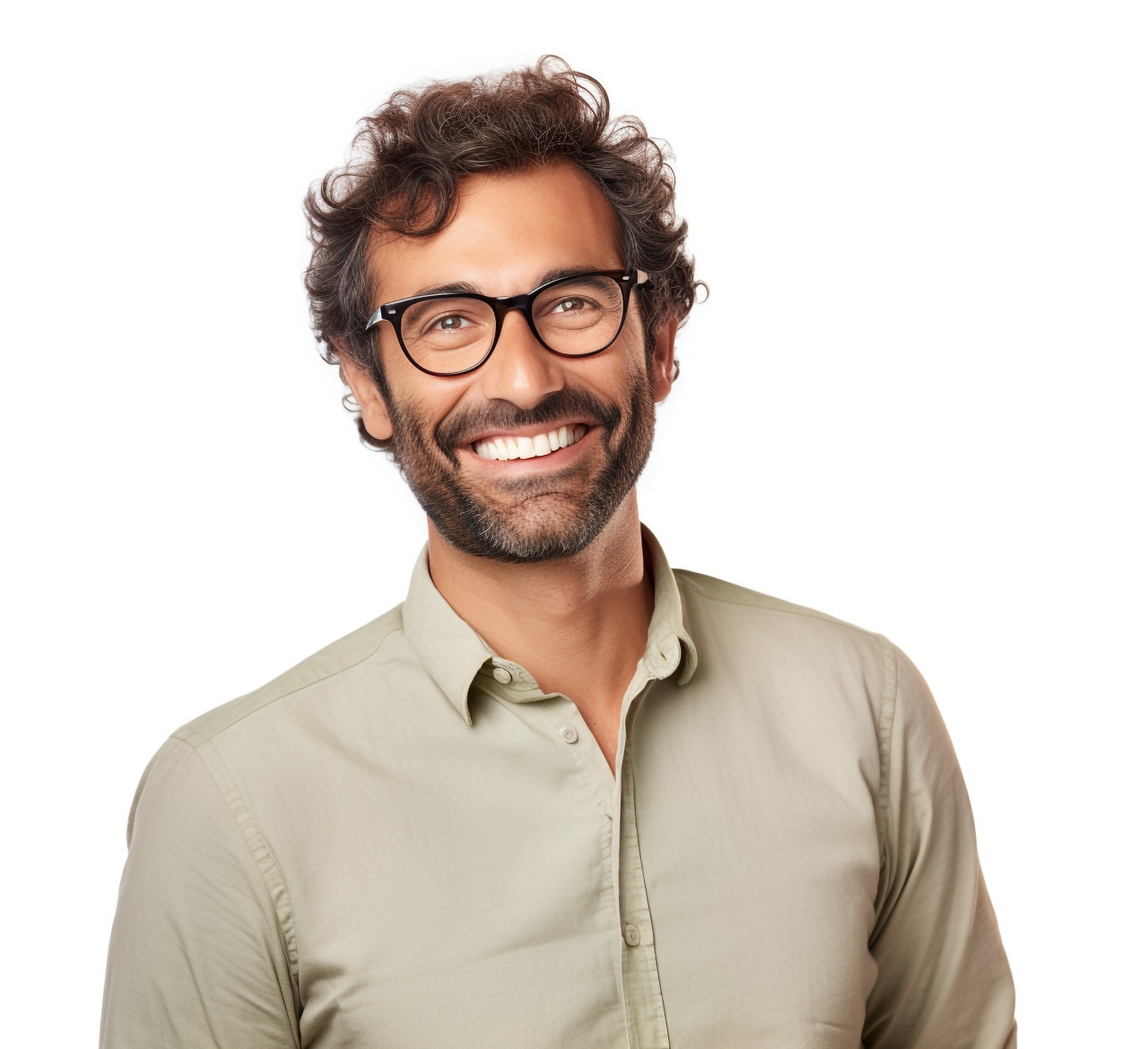Cheerful male kindergarten teacher smiling on white background