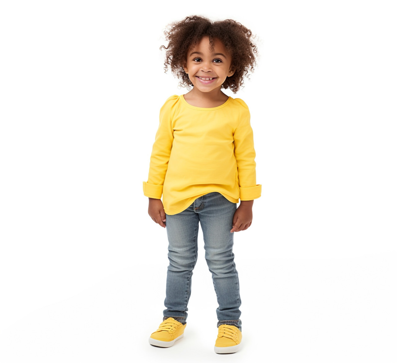 Smiling preschool girl on white background