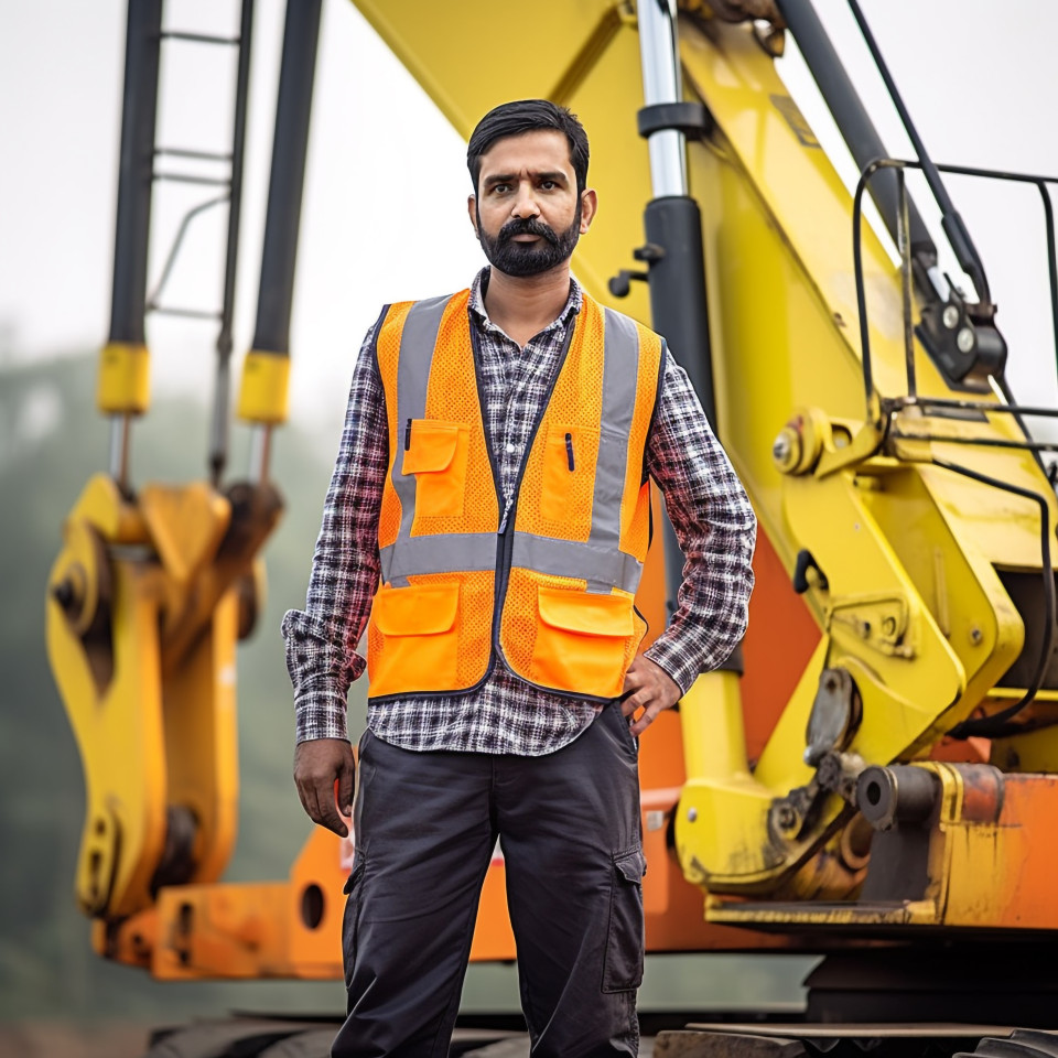 Skilled indian crane operator working with a focused expression a blurred background