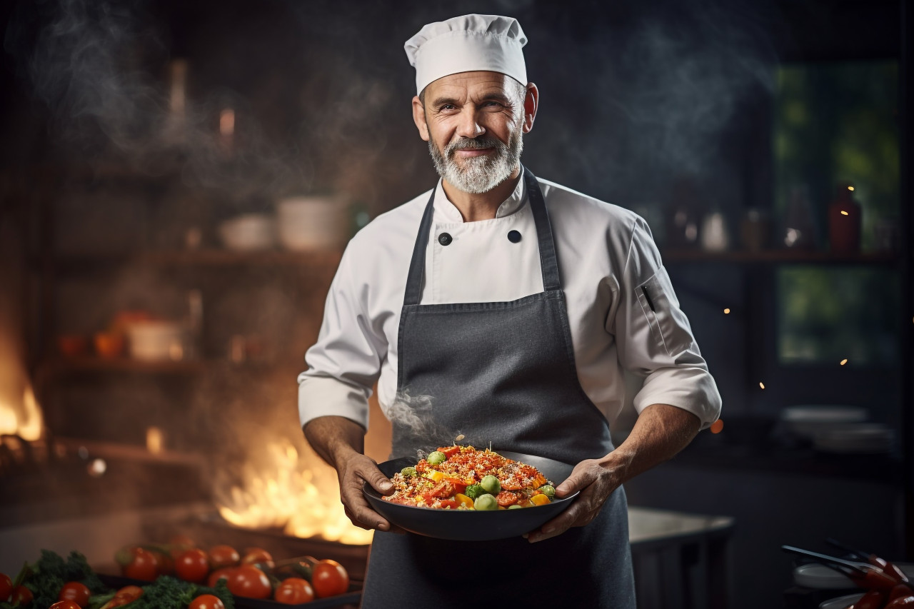 Confident chef cooking at work