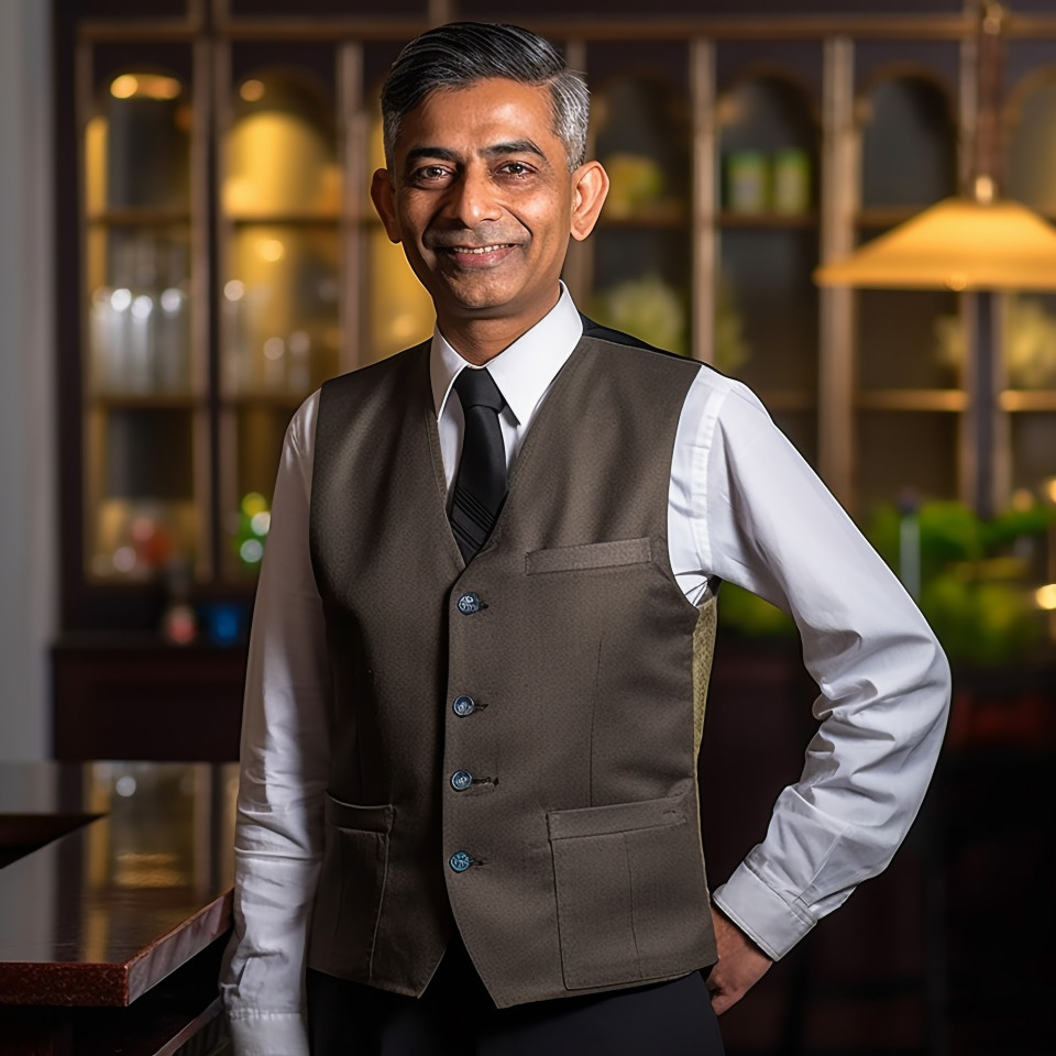 Confident indian concierge at work