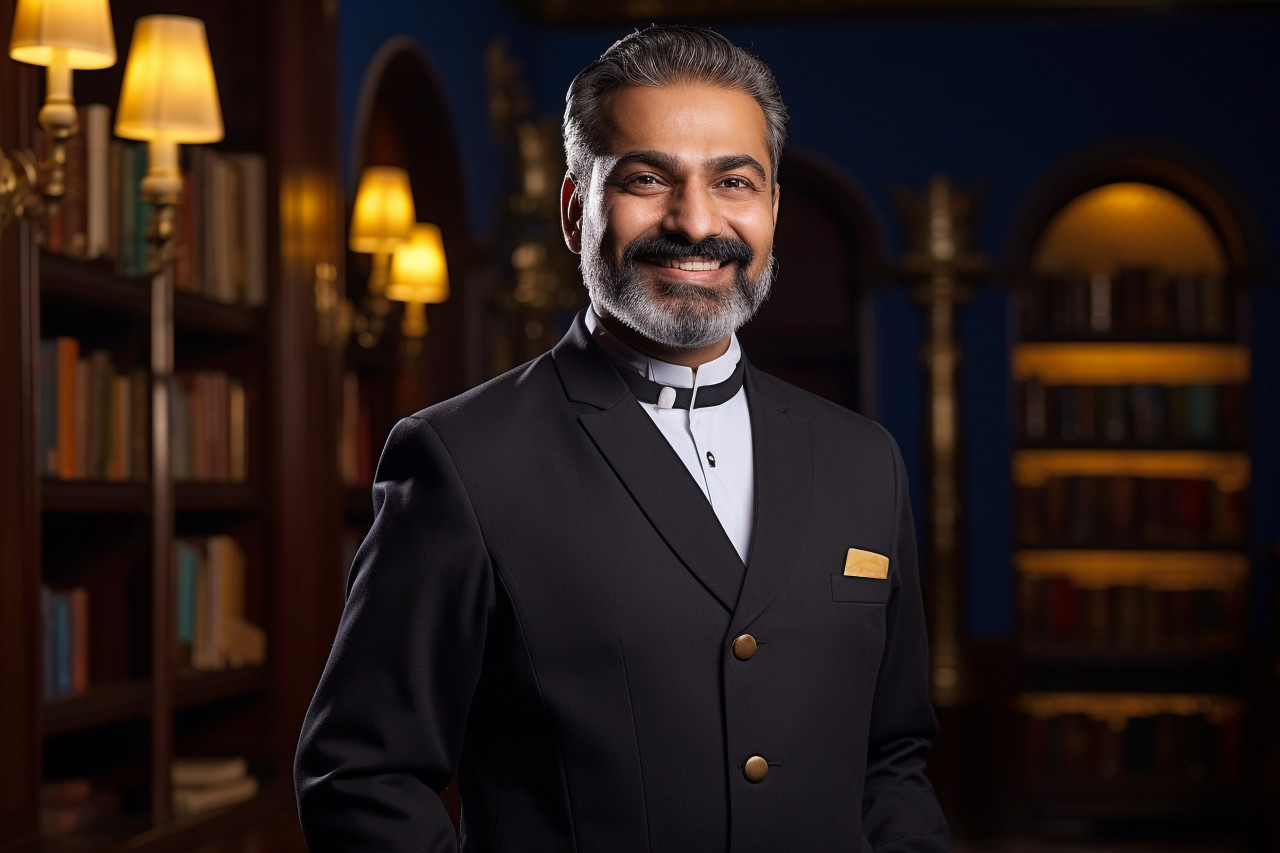 Indian concierge working with confidence