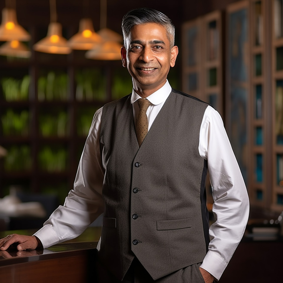 Confident indian concierge at work